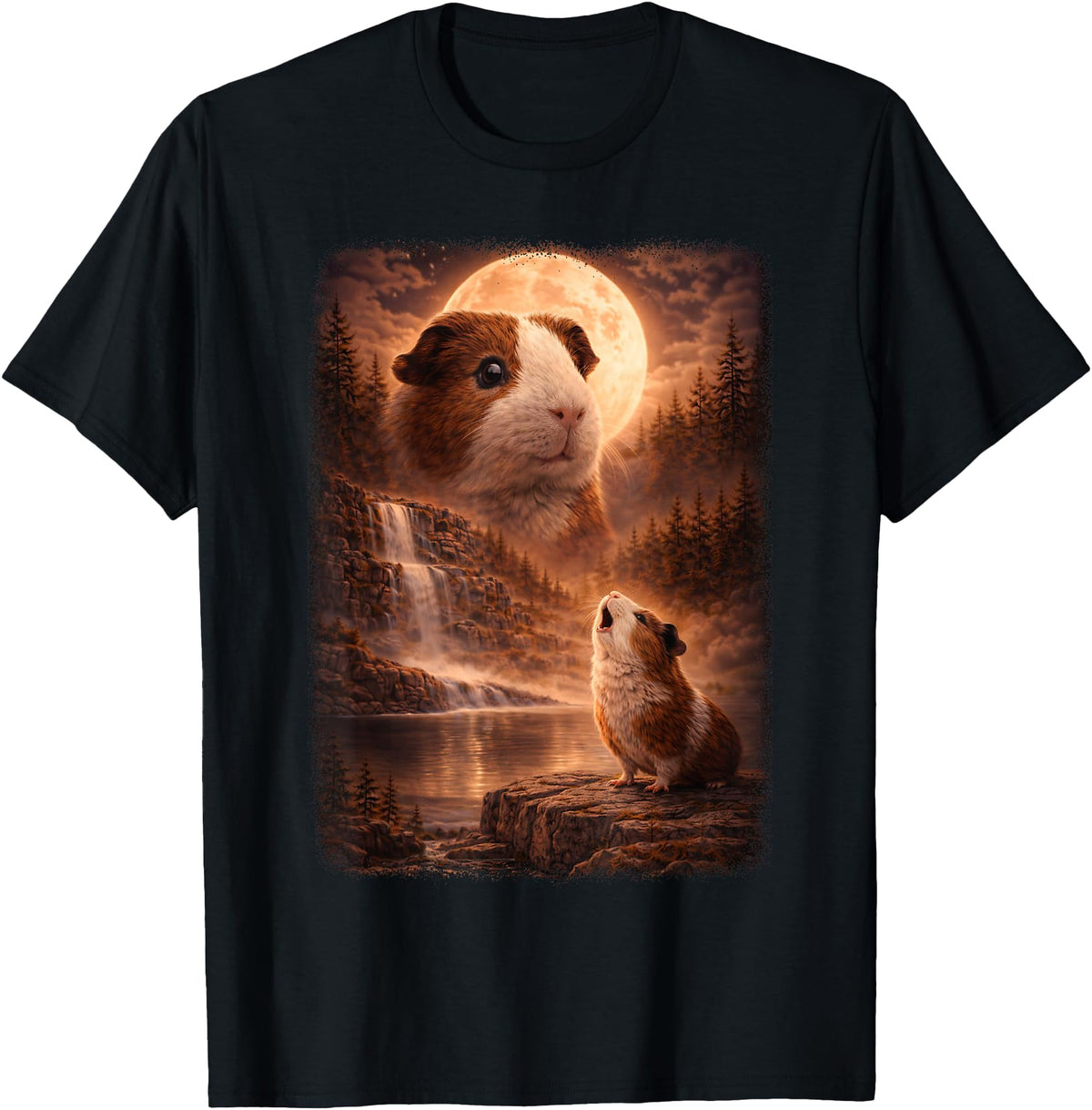 Retro Guinea Pig Apparel Gifts Guinea Pig Howling At Moon Vintage Funny Mystic T-Shirt - As Pictured