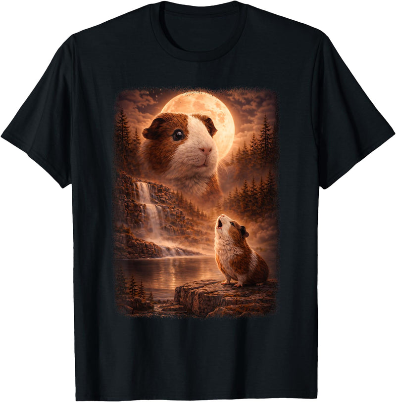 Retro Guinea Pig Apparel Gifts Guinea Pig Howling At Moon Vintage Funny Mystic T-Shirt - As Pictured