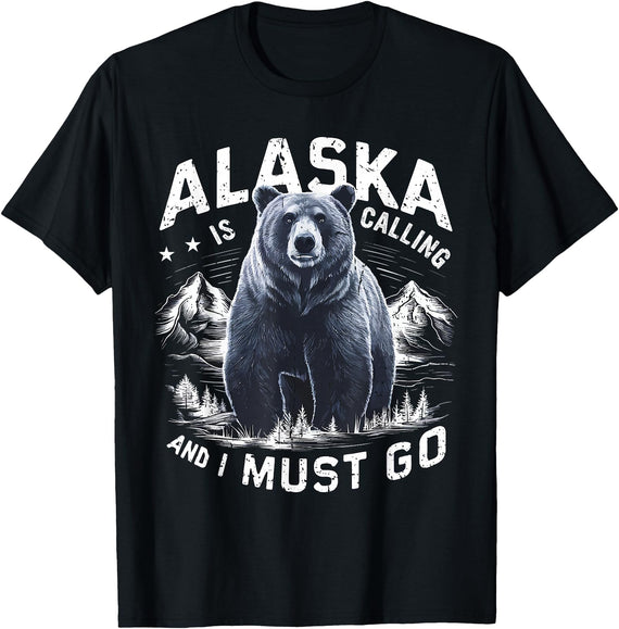 Alaska is Calling and I Must Go, Alaskan Bear and Nature T-Shirt - Black