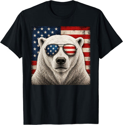 Polar Bear 4th of July US American Flag Patriotic T-Shirt