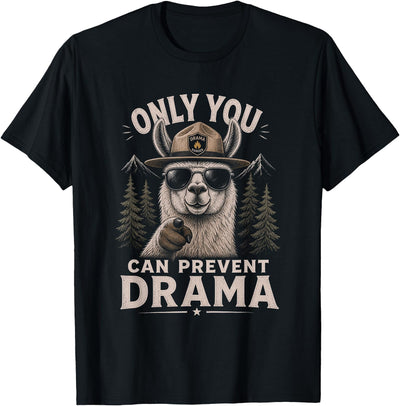 Animal Designs For Women & Men Only You can Prevent Drama Artwork Llama Design T-Shirt