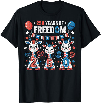 250th America Funny Giraffes Patriotic 250 Years of Freedom T-Shirt