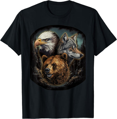 Usa Animals Bald Eagle,Grizzly Bear, Wolf Wilderness T-Shirt