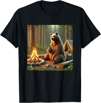 Bear Camping by the Campfire. Nature Adventure Funny Garment T-Shirt