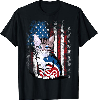 Cat Lover Gift Co. Memorial Day Cat Funny Kitten 4th of July Patriotic Usa Flag T-Shirt