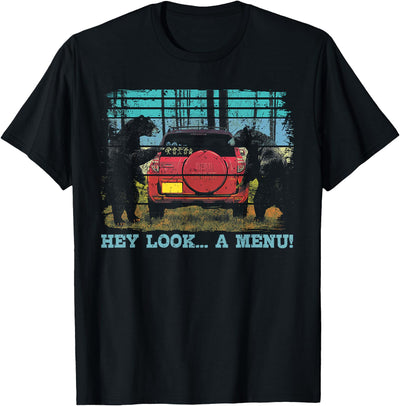 Hey Look A Menu Funny Bear Camping Retro Vintage Camper Car T-Shirt