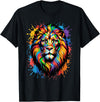 Colorful Lion Wildlife Lover Colorful Lion Face Paint Splash Art T-Shirt - Black