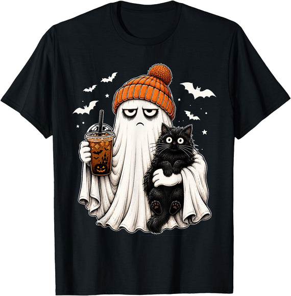 mom and daughter halloween cat Ghost Coffee Women's Funny cat Halloween boojee Ghost T-Shirt - Black