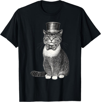 Cute Cat Wearing A Hat Apparel Cat Wearing A Hat And Bowtie T-Shirt