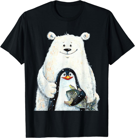 click here for better animal tees cute Polar bear and penguin bird fish lovers animal friends T-Shirt - Black