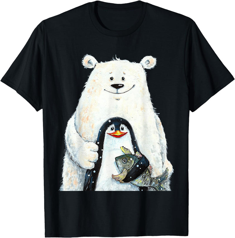 click here for better animal tees cute Polar bear and penguin bird fish lovers animal friends T-Shirt - Black