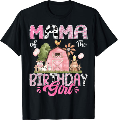 Mama of the Birthday Girl 1st Birthday Pink Cow Farm T-Shirt
