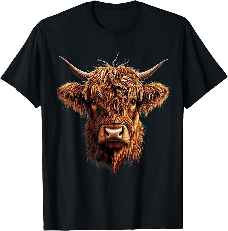 Cute Scottish Highlander Cattle Designs Scottish Highland Cow Messy Bun Scottish Highlander Cow T-Shirt - Black