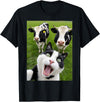 deep impression Funny Black and White Cat Cow Selfie T-Shirt - Black