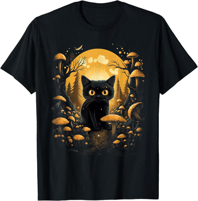 Cottagecore Goblincore and Fairycore Stuff Aesthetic Goblincore and Dark Cottagecore Cat Under Mushroom T-Shirt