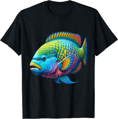Multicolor Parrot Tropical Fishing T-Shirt, Unisex-Adults, Short Sleeve, T-Shirt, Small