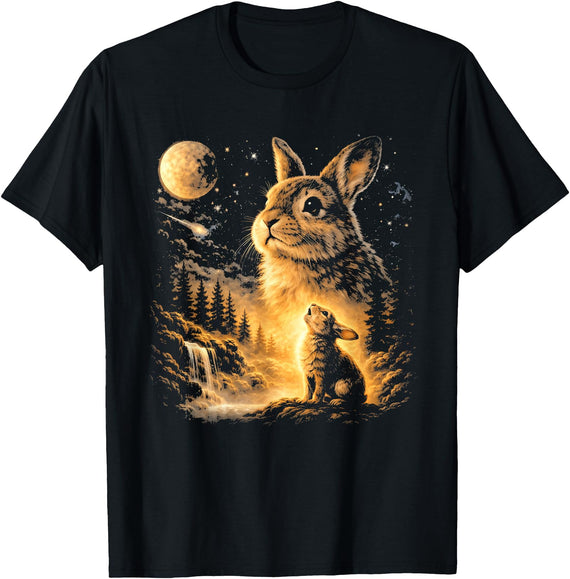 Bunny Howling to the Moon Vintage 90s Animal Easter Day T-Shirt in Black