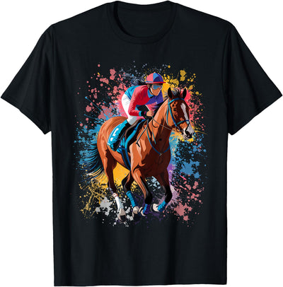 Horse Lover Gift Co. Colorful Jockey Girl on Womens Horse Racing T-Shirt