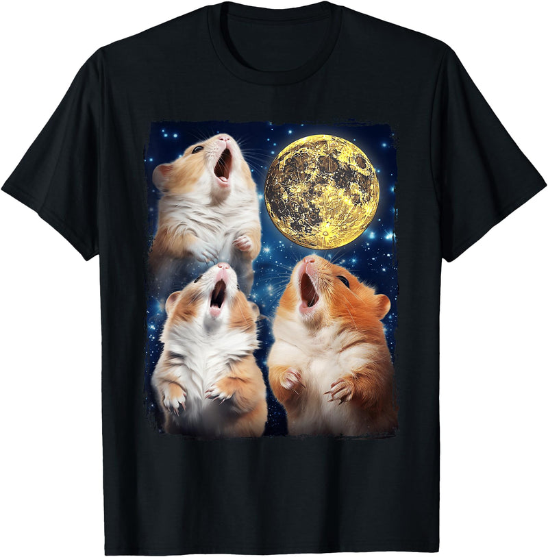 Hamsters Howling At Moon T-Shirt - Black