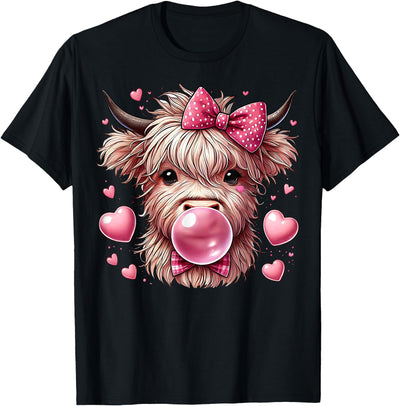 Highland Cow Land of Nyc Valentines Blowing Bubble Bubblegum T-Shirt