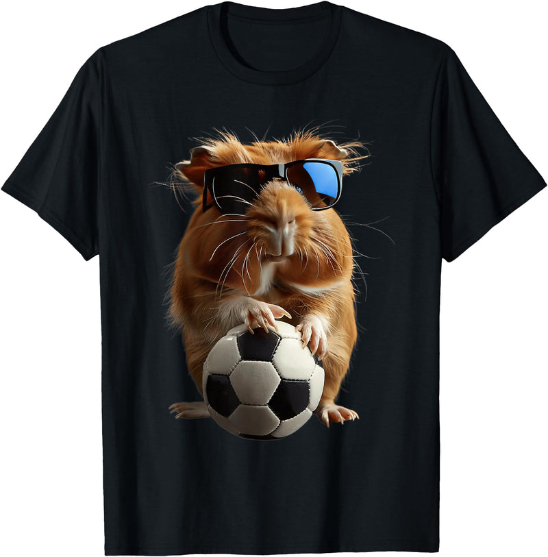 Animal Soccer Design Guinea Pig Soccer T-Shirt - Black