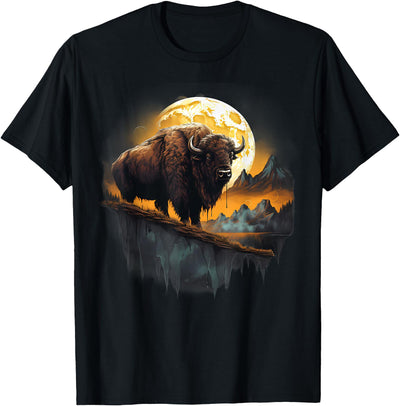 Cow Safari Animal Art Buffalo Savanna Bison Artwork Sunset T-Shirt