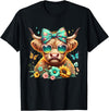 Highland Cow Land of NYC Highland Cow Mama Floral Bow Glasses Butterfly Orange Teal T-Shirt - Black