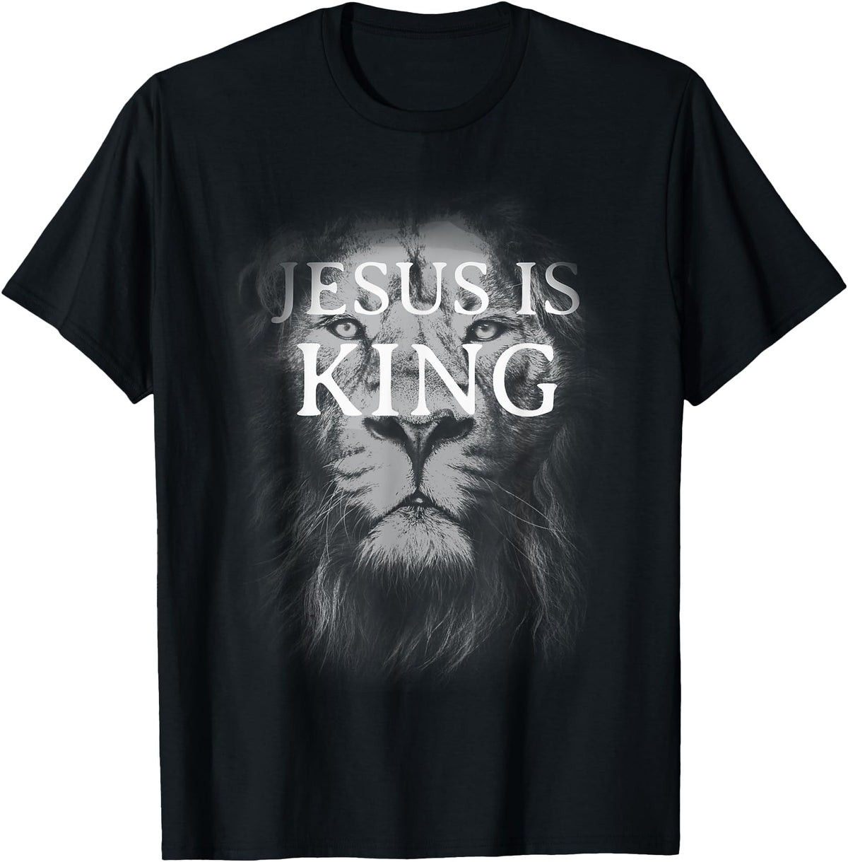 Jesus Is King and Lion of Judah Christian Apparel Christian Jesus is King Lion Design Faded Distressed Vintage T-Shirt - Black