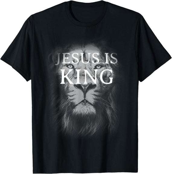 Jesus Is King and Lion of Judah Christian Apparel Christian Jesus is King Lion Design Faded Distressed Vintage T-Shirt - Black