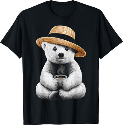Polar Bear Art Coffee Animal Motif T-Shirt