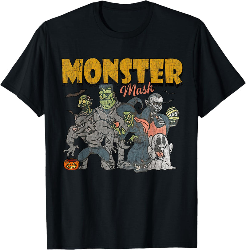 Monster Mash Vintage Ghost Halloween Funny T-Shirt - Black