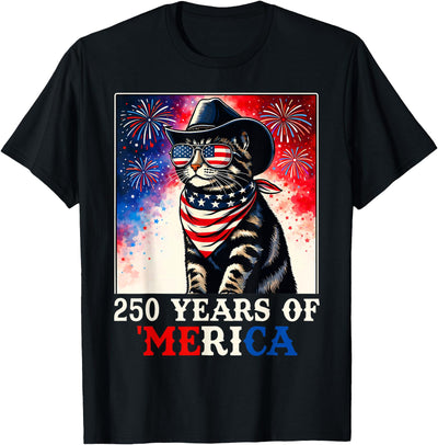 250th Anniversary Patriotic Gift For Men Women 250 Years Cat July 4th American Flag USA 250 Anniversary T-Shirt