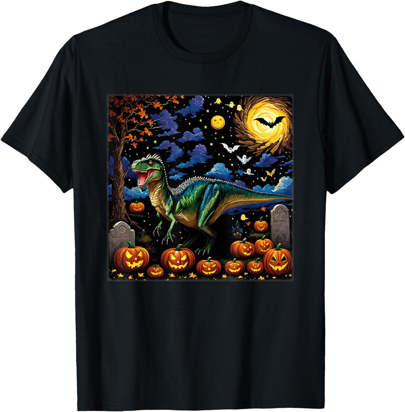 Starry Night Velociraptor Halloween Spooky Halloween Velociraptor Starry Night T-Shirt - Black