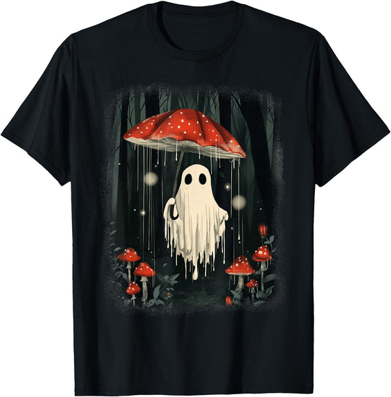 Halloween Ghost Mushroom Spooky Season Ades Halloween Ghost Mushroom Spooky Season Cottagecore Men Women T-Shirt - Black