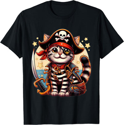 TS - SHOP Pirate Cat Shirt Funny Halloween Cat Jolly Roger Cat Lover T-Shirt