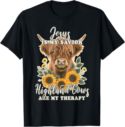 God Faith Highland Cow Country Farm Animals Farmer Jesus T-Shirt
