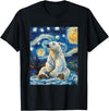 Bear Designs. Cute Polar Bear Van Gogh Style Starry Night Funny Graphic T-Shirt - Black