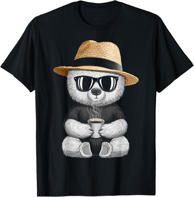 Coffee Polar Bear Lover Sunglasses Straw Hat Animal Graphic T-Shirt