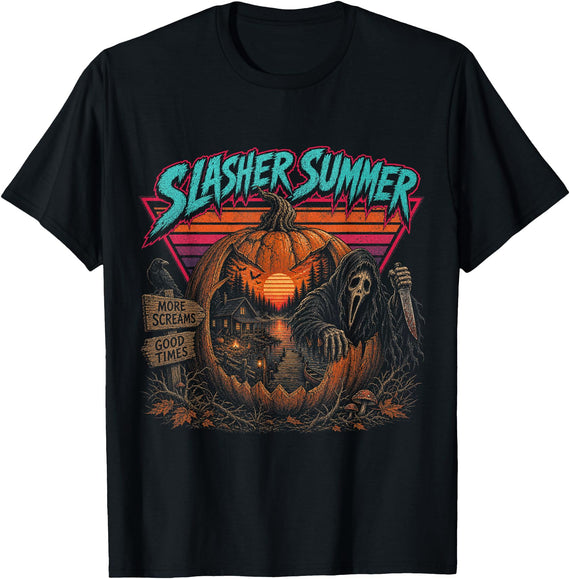 Awesome Apparel Vintage Summerween Slasher Summer 80s Cute Halloween Classic T-Shirt - Black