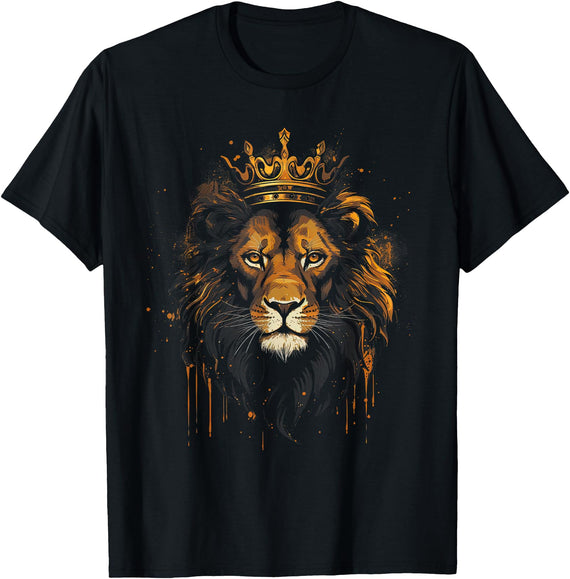 King Animal Jugnle Lion Africa Crown Artwork T-Shirt - Black