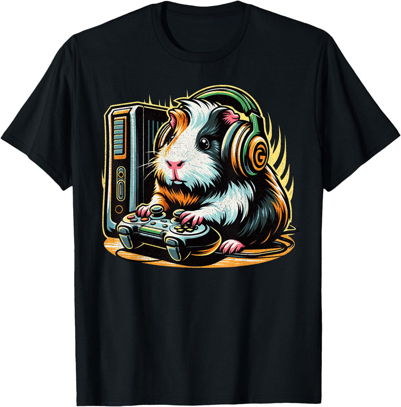 Guinea Pig fluffy cavy Gamers Tees Guinea Pig Shirt Funny Guinea Pig & Video Games Lover Gamer T-Shirt - Black