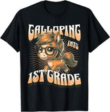 Galloping Into 1st Grade Cute Horse Back to School Kids T-Shirt - Black