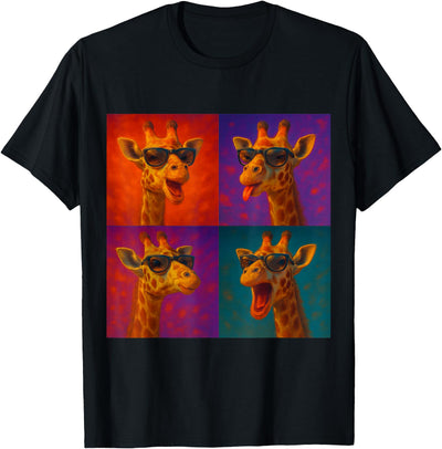 Giraffe Sunglasses Funny Faces Collage Pop Art T-Shirt