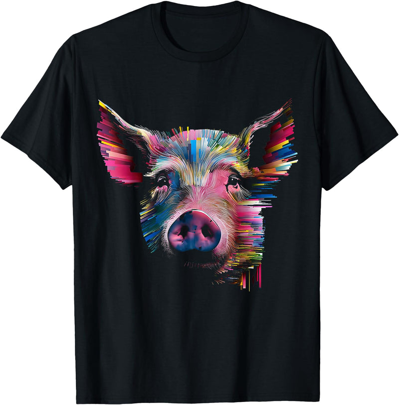 @n!mal Pig Abstract Geometric Animal Colorful Art Graphic Pig T-Shirt - As Pictured