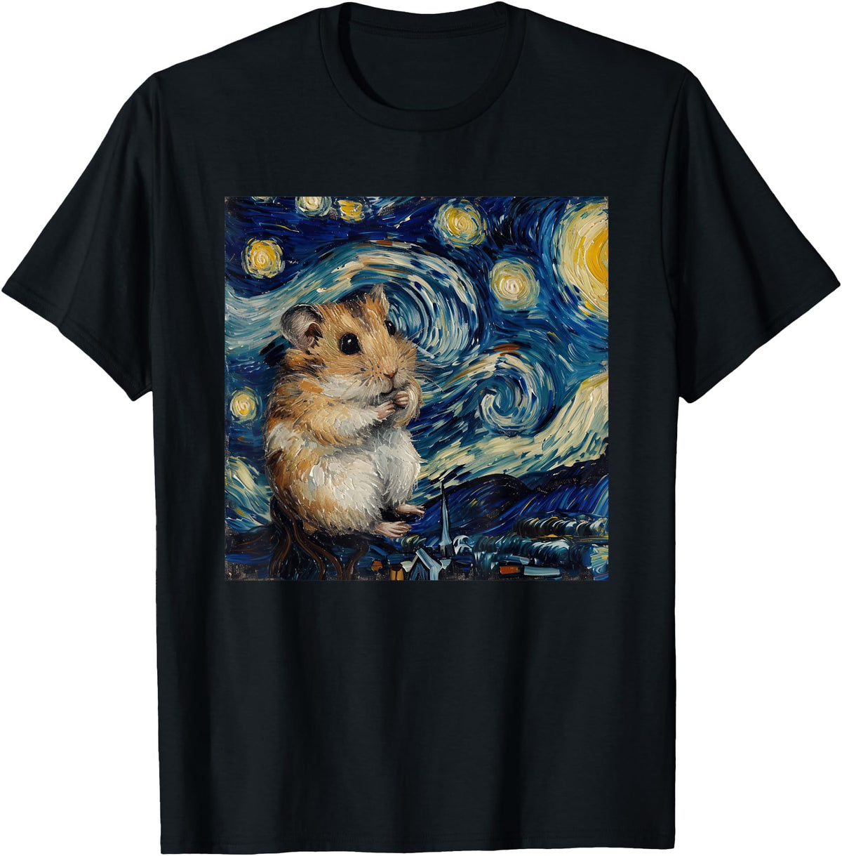 Hamster Van Gogh Style Starry Night T-Shirt - Black