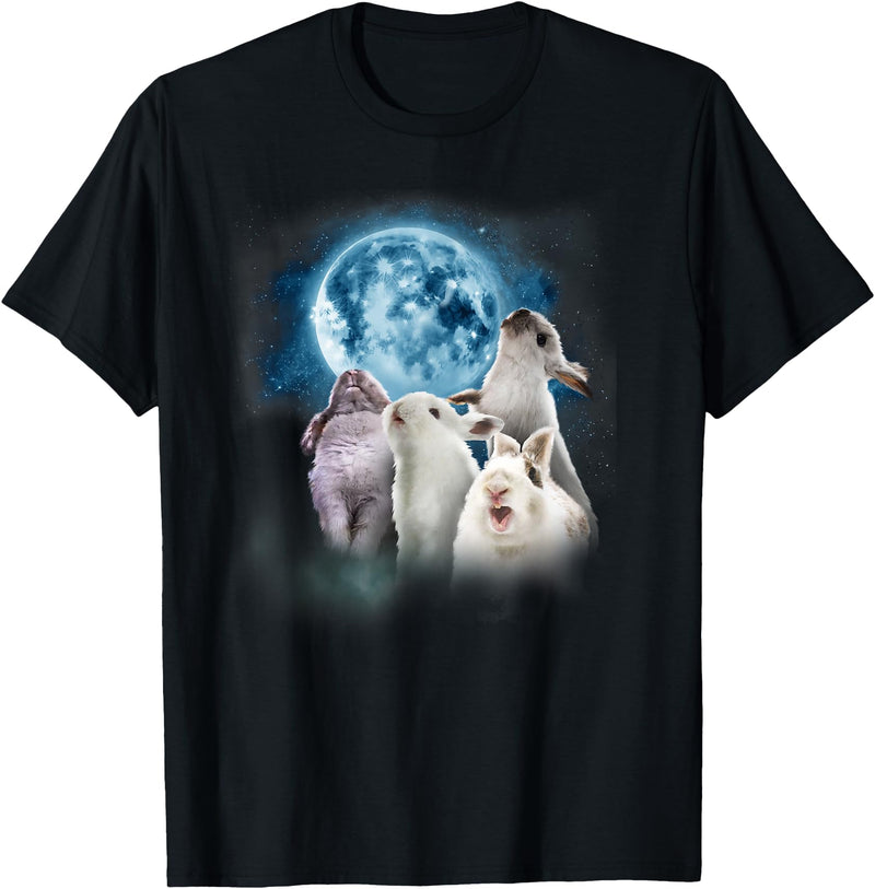 Funny Rabbit - Funny Rabbits Howling at the Moon T-Shirt in Black