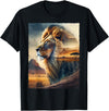 African Safari Lion Savanna Wildlife African Safari Lion Double Exposure Savanna Wildlife T-Shirt - Black
