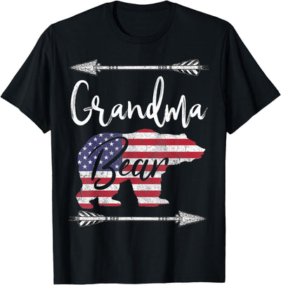 4th of July Gift For Women Grandma Bear American Flag USA T-Shirt