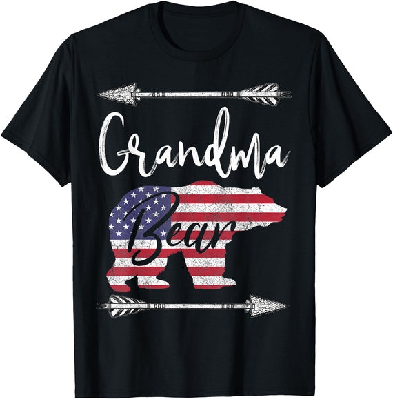 Grandma Bear 4TH OF JULY T Shirt 4th of July Gift For Women Grandma Bear American Flag USA T-Shirt - Black
