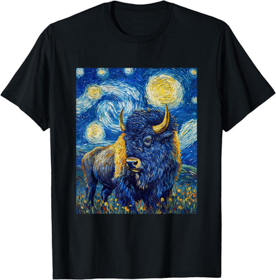 Cow Bison Buffalo Van Gogh Starry Night T-Shirt
